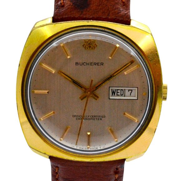 Vintage Men\'s 36mm Bucherer Gold Filled Automatic Day-Date 2638 Watch Ref: 1528